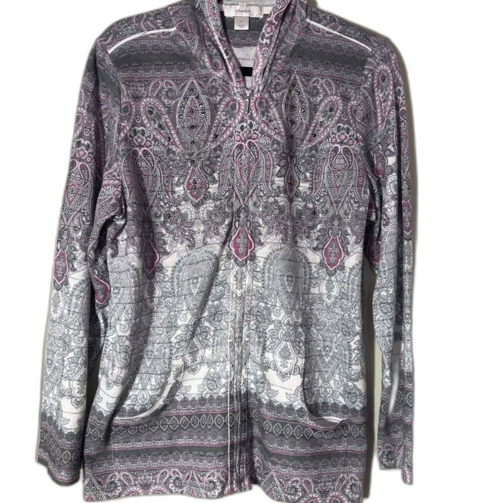 CJ Banks Gray and Purple Hoodie with Zipper and Rhinestone accents 1X